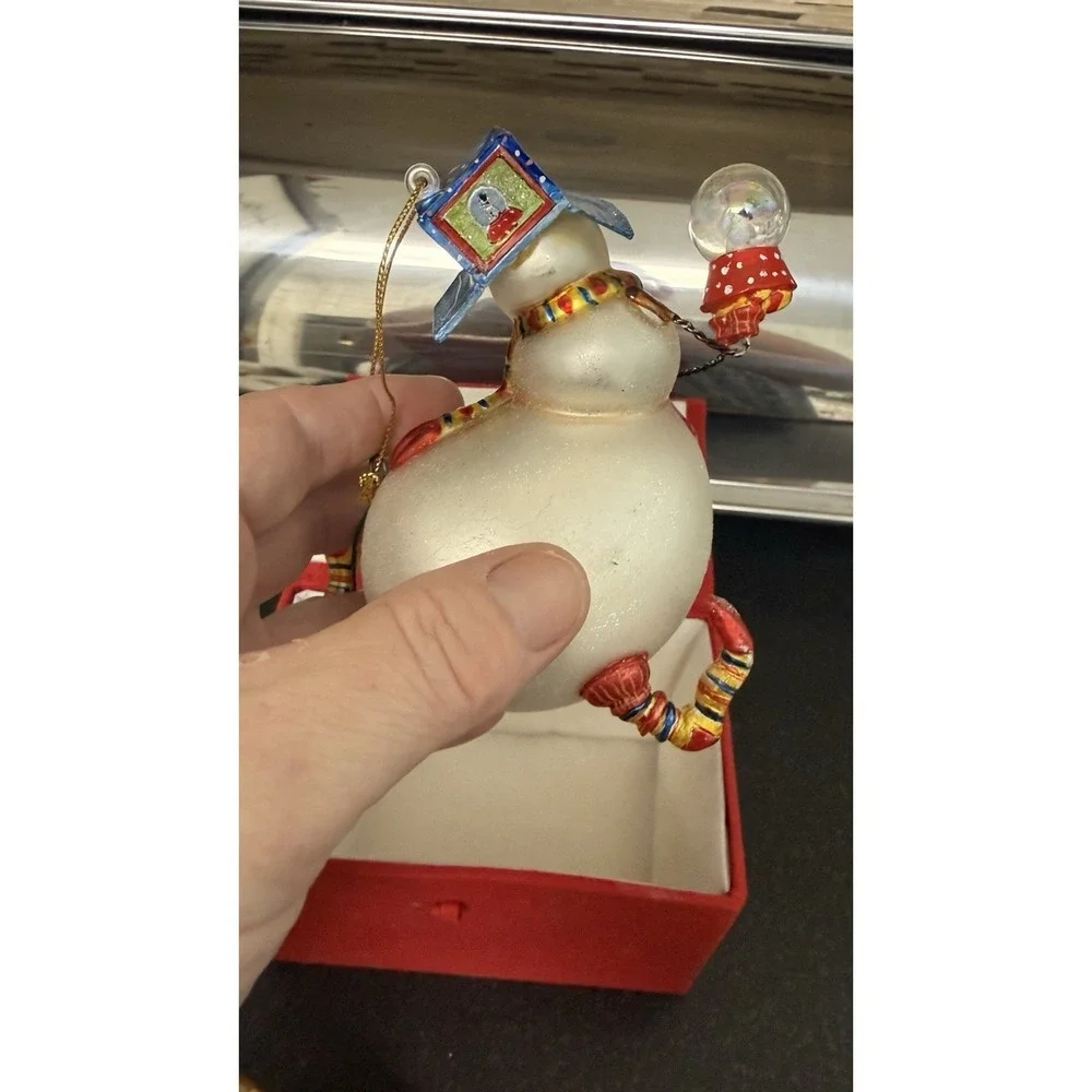 VTG Christopher Radko Blown Glass Ornament Chubby Cheer Delight Snowman Rare